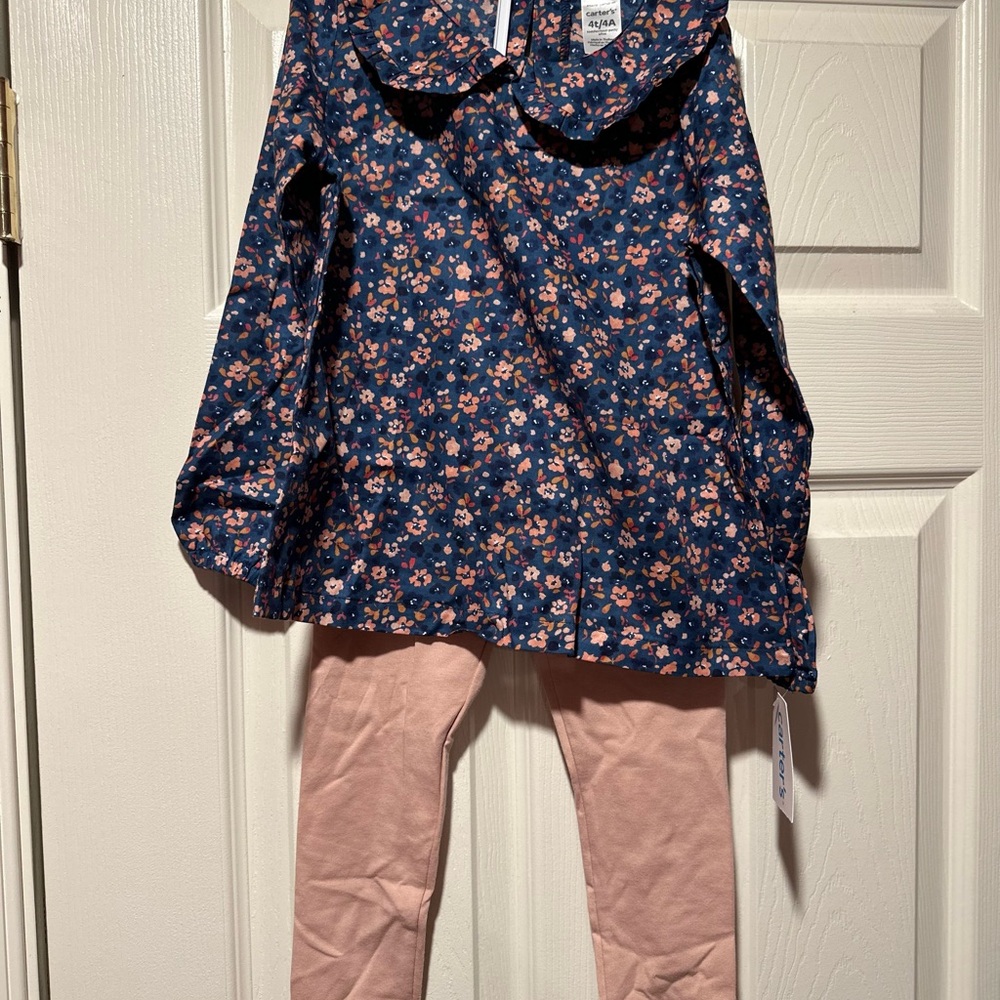 NWT Carter's 2 piece set. Navy and Pink Floral Top with pink leggings